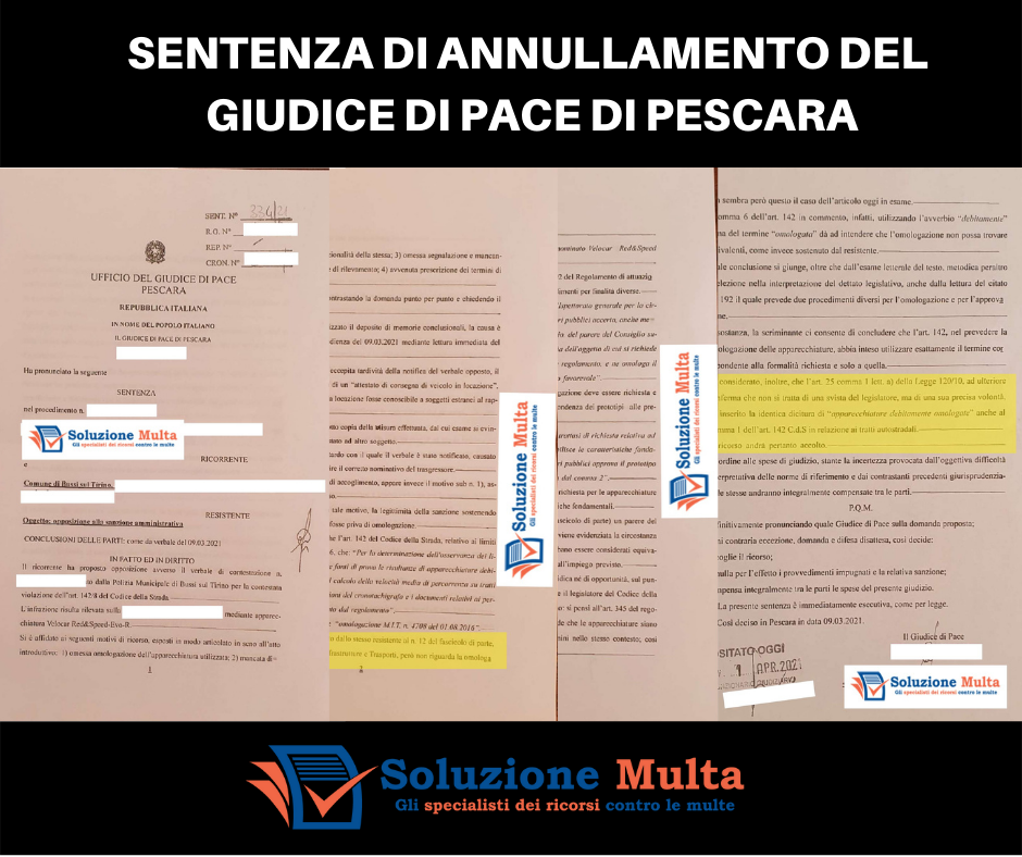 Multa annullata dal Giudice di Pace di Pescara per autovelox non omologato