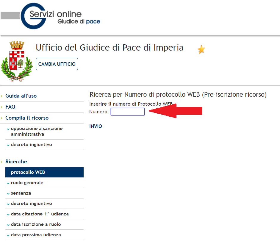 Inseriamo il numero di protocollo web per monitorare lo stato del ricorso contro la multa